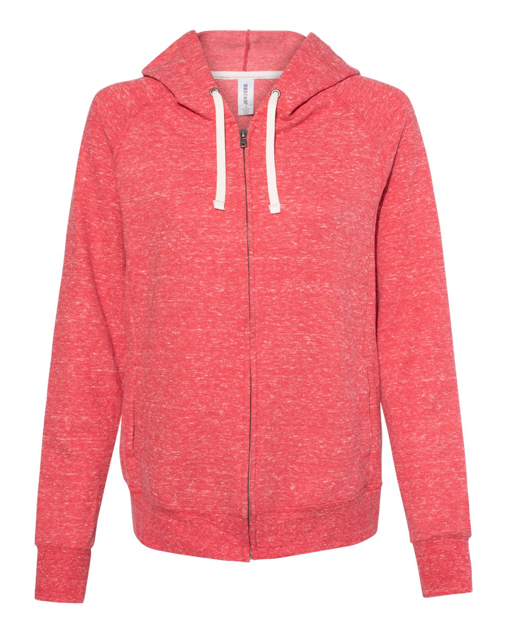 Women's Snow Heather French Terry Full-Zip Hooded Sweatshirt - Front - B50835703 - Red