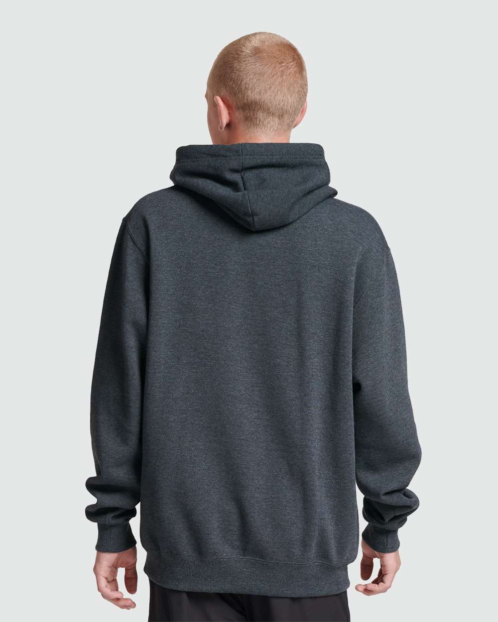 Unisex Eco™ Premium Blend Ring-Spun Hooded Sweatshirt - OnModelBack - B12235103 - Black Ink Heather