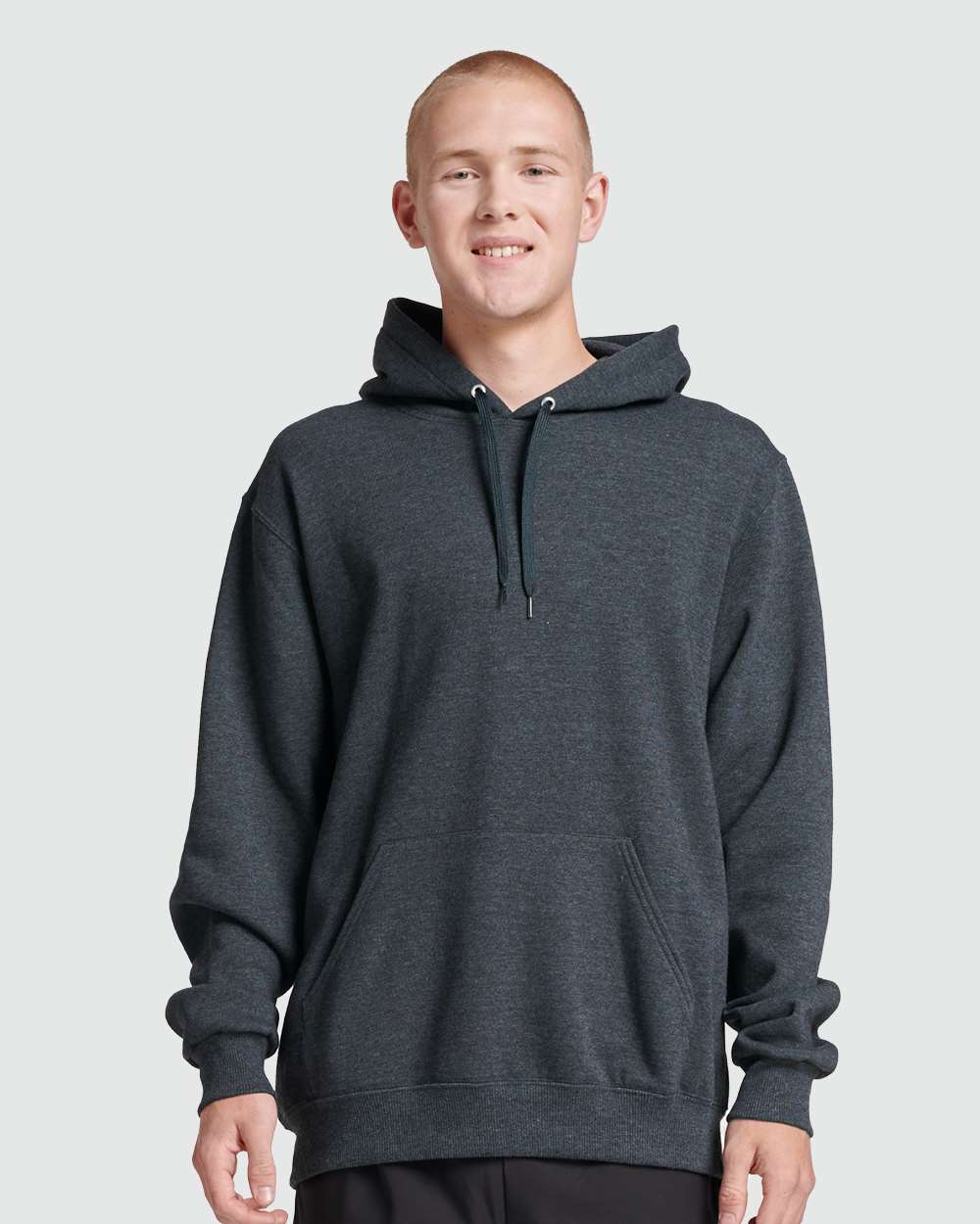 Unisex Eco™ Premium Blend Ring-Spun Hooded Sweatshirt - OnModelFront - B12235103 - Black Ink Heather