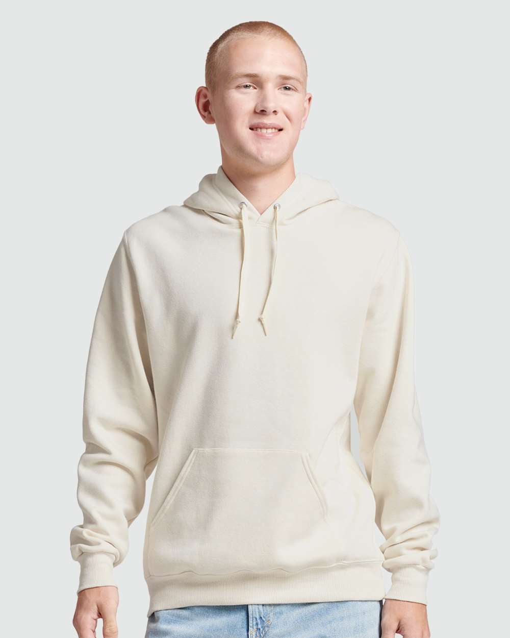 Unisex Eco™ Premium Blend Ring-Spun Hooded Sweatshirt - OnModelFront - B12235232 - Sweet Cream Heather