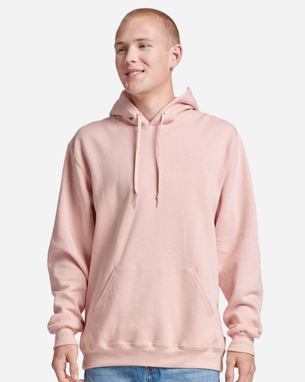 Unisex Eco™ Premium Blend Ring-Spun Hooded Sweatshirt - OnModelFront - B12235302 - Blush Pink