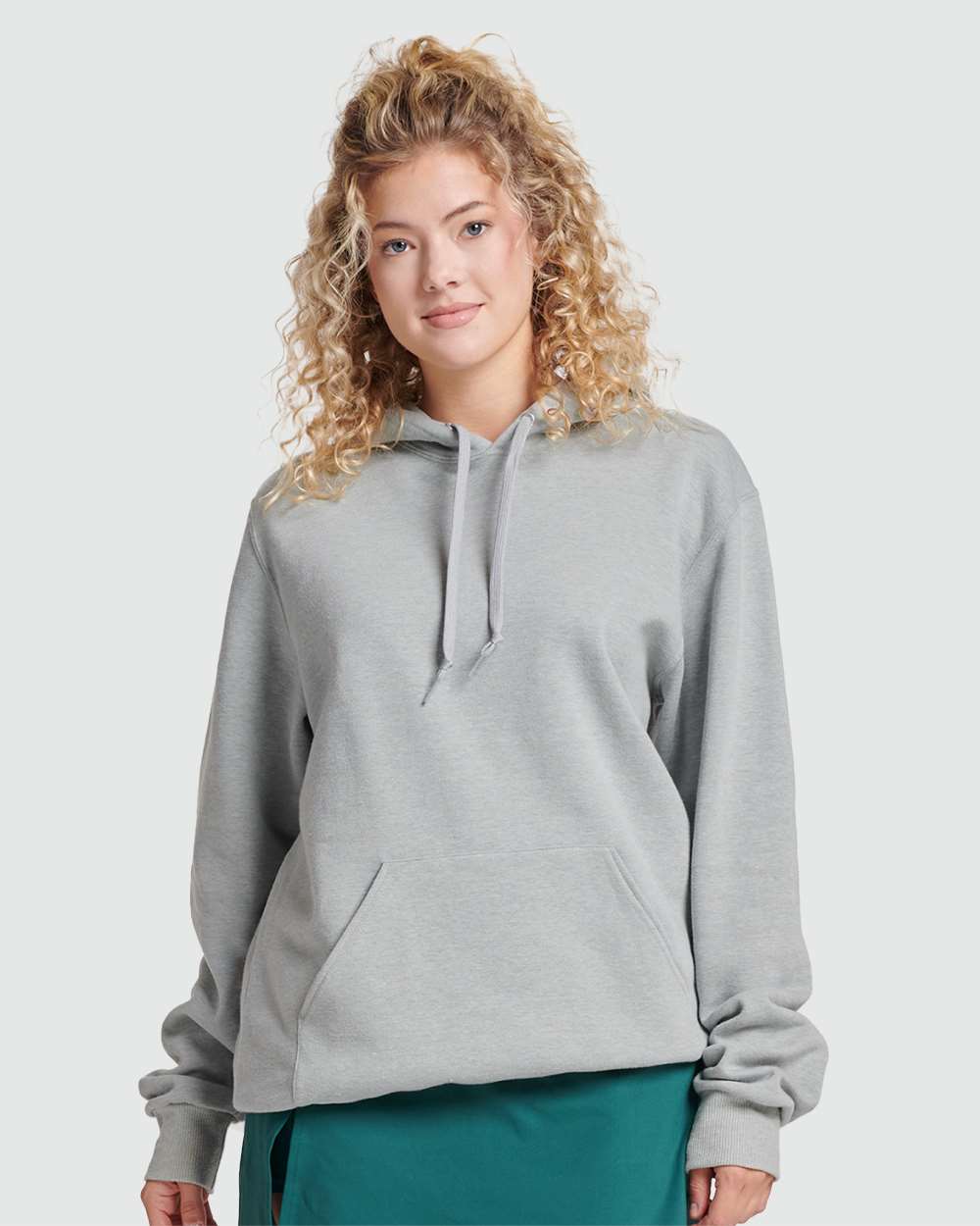 Unisex Eco™ Premium Blend Ring-Spun Hooded Sweatshirt - OnModelFront - B12235352 - Frost Grey Heather