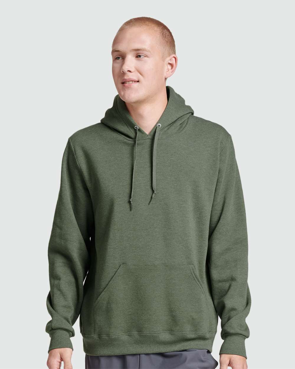 Unisex Eco™ Premium Blend Ring-Spun Hooded Sweatshirt - OnModelFront - B12235553 - Military Green Heather