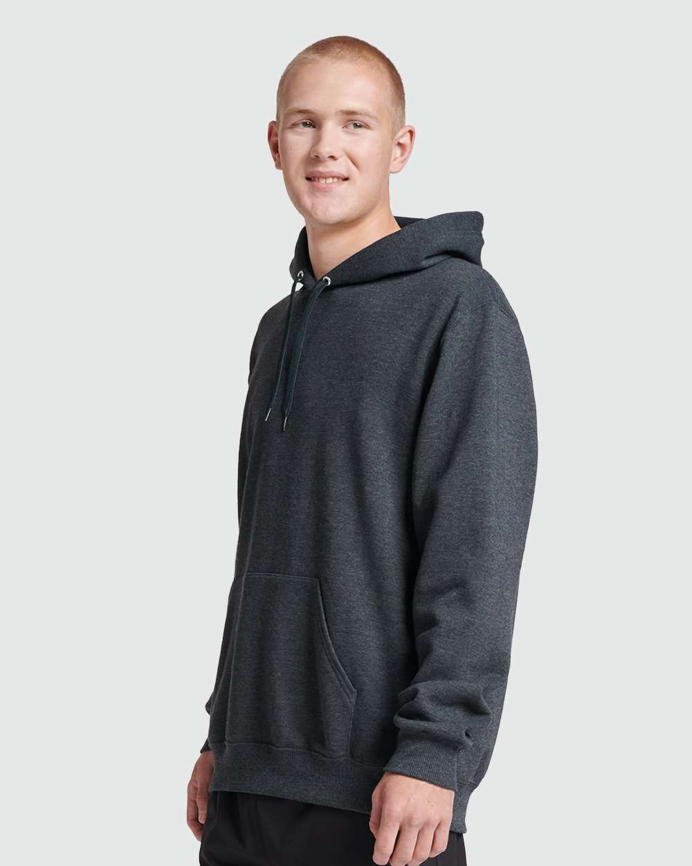 Unisex Eco™ Premium Blend Ring-Spun Hooded Sweatshirt - OnModelSide - B12235103 - Black Ink Heather