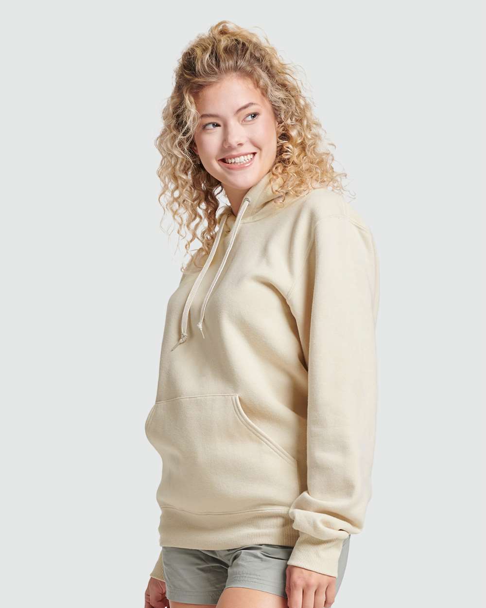 Unisex Eco™ Premium Blend Ring-Spun Hooded Sweatshirt - OnModelSide - B12235243 - Putty