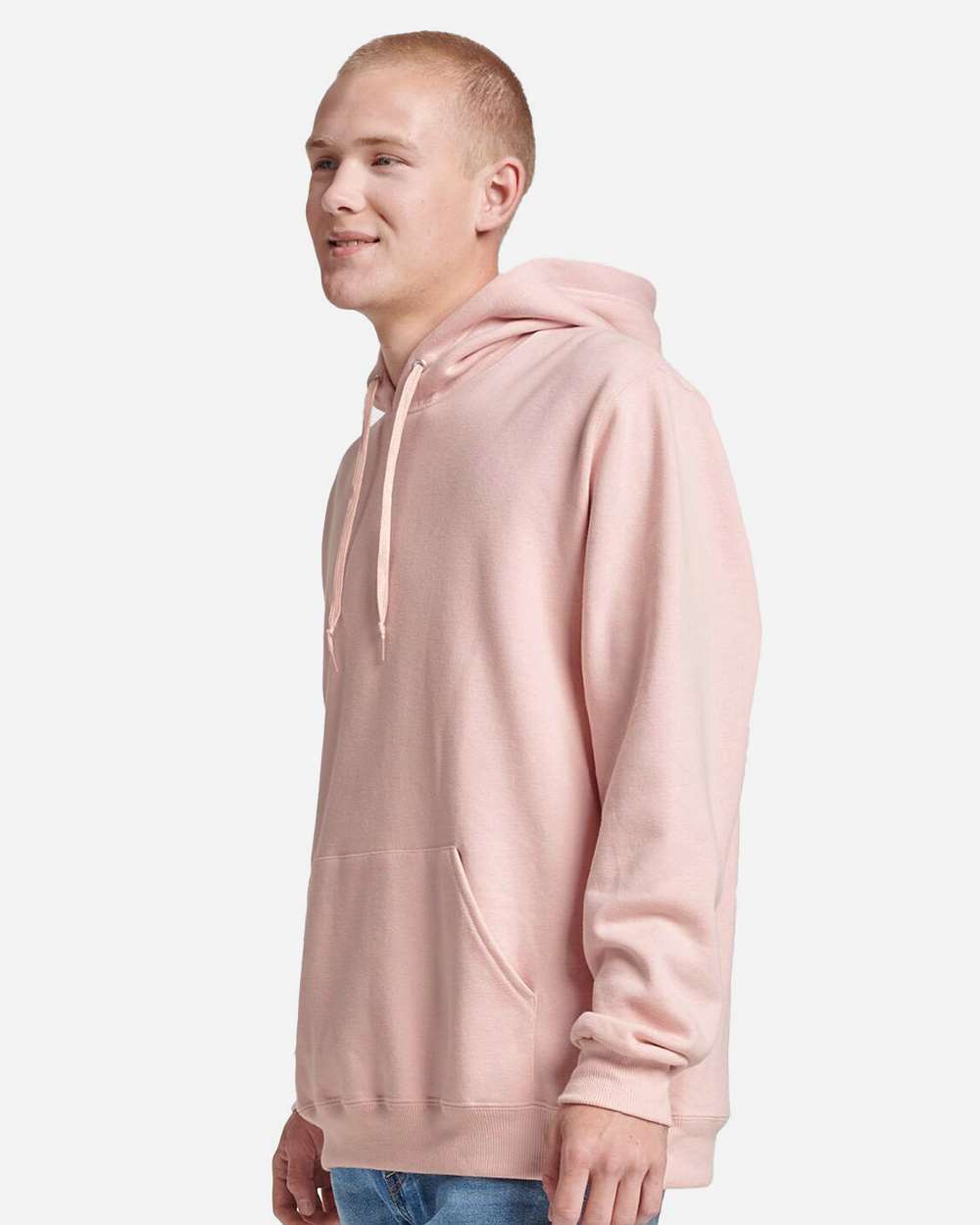 Unisex Eco™ Premium Blend Ring-Spun Hooded Sweatshirt - OnModelSide - B12235302 - Blush Pink