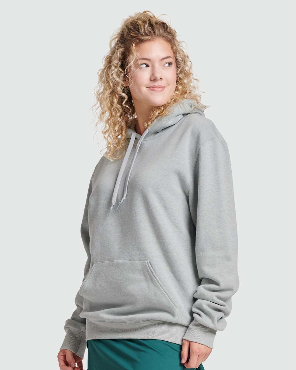 Unisex Eco™ Premium Blend Ring-Spun Hooded Sweatshirt - OnModelSide - B12235352 - Frost Grey Heather