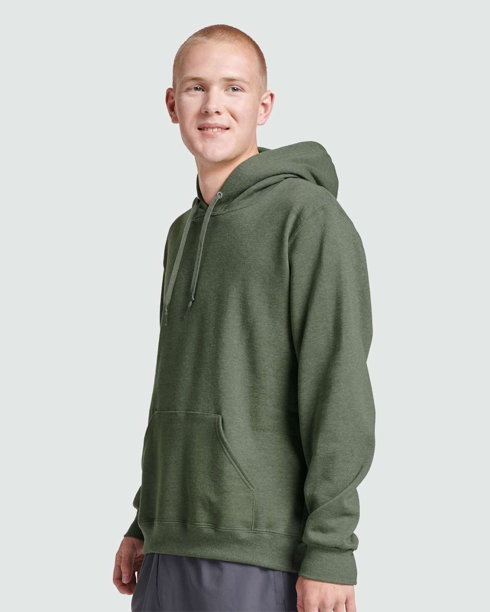 Unisex Eco™ Premium Blend Ring-Spun Hooded Sweatshirt - OnModelSide - B12235553 - Military Green Heather