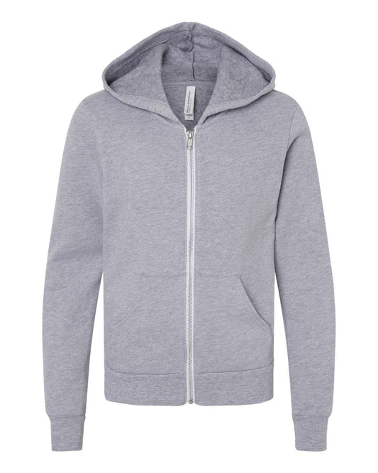Youth Sponge Fleece Full-Zip Hoodie - Front - B26906583 - Athletic Heather