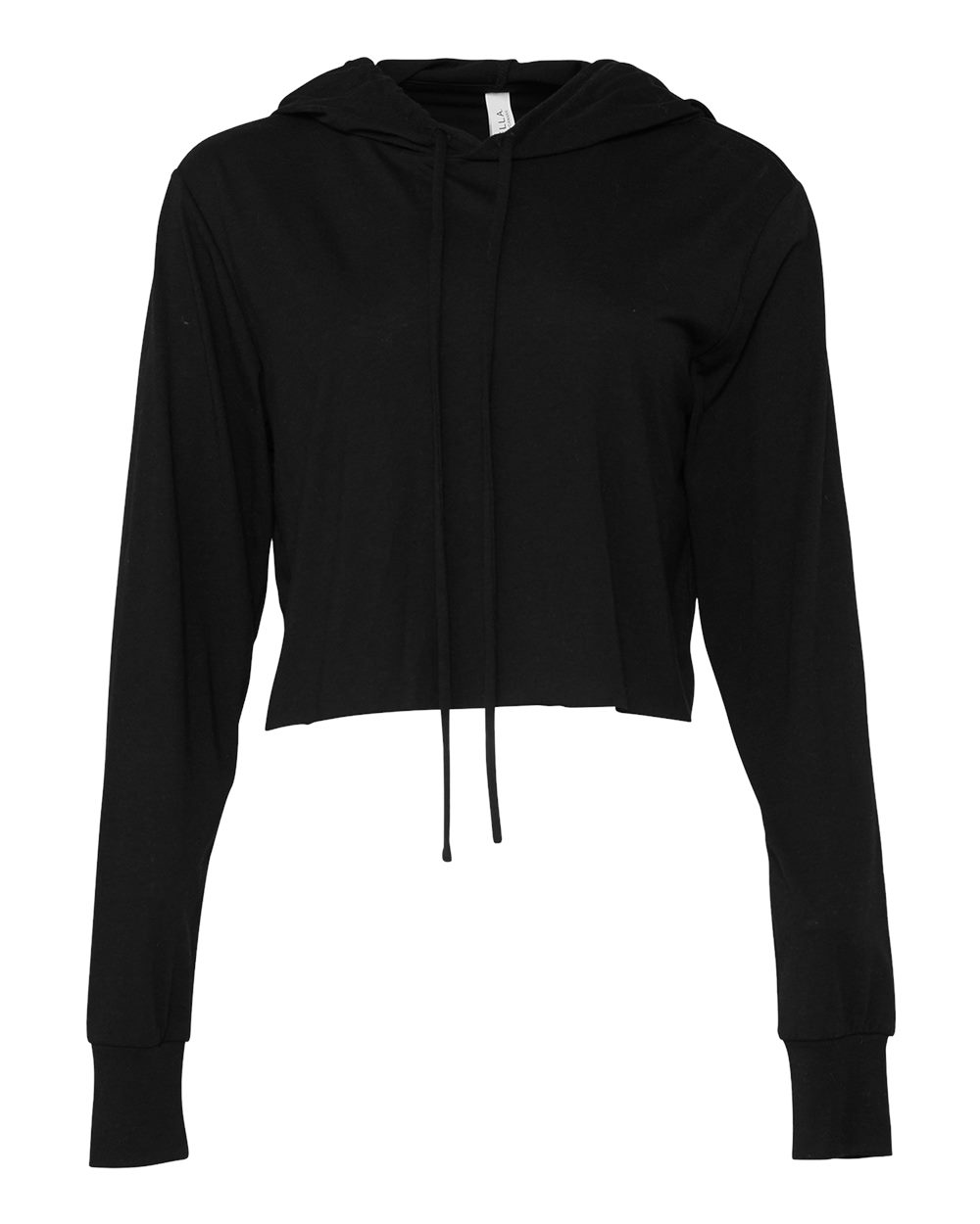 Women’s Triblend Crop Long Sleeve Hoodie - Front - B26606503 - Solid Black Triblend