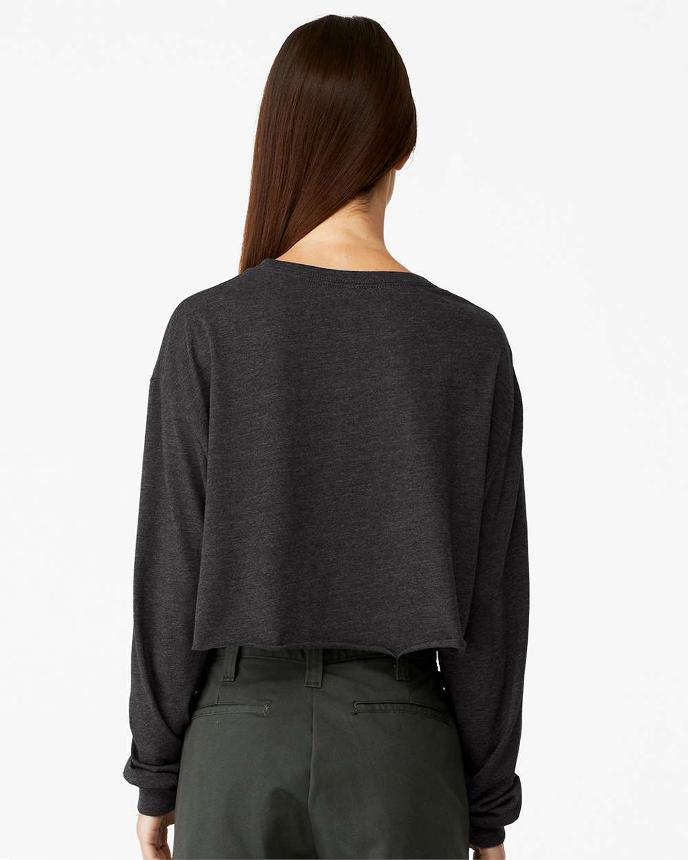 Women's FWD Fashion Crop Long Sleeve Tee - OnModelBack - B10306593 - Dark Grey Heather
