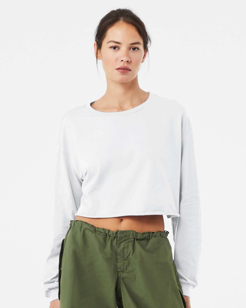 Women's FWD Fashion Crop Long Sleeve Tee - OnModelFront - B10306003 - White