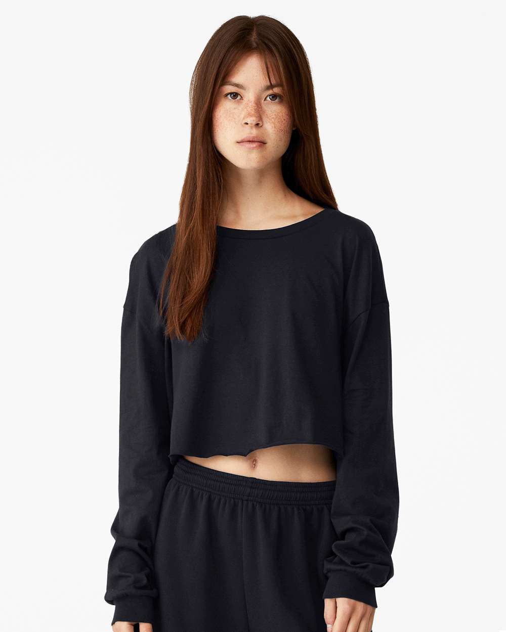 Women's FWD Fashion Crop Long Sleeve Tee - OnModelFront - B10306503 - Black
