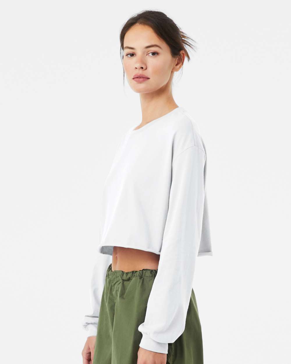 Women's FWD Fashion Crop Long Sleeve Tee - OnModelSide - B10306003 - White
