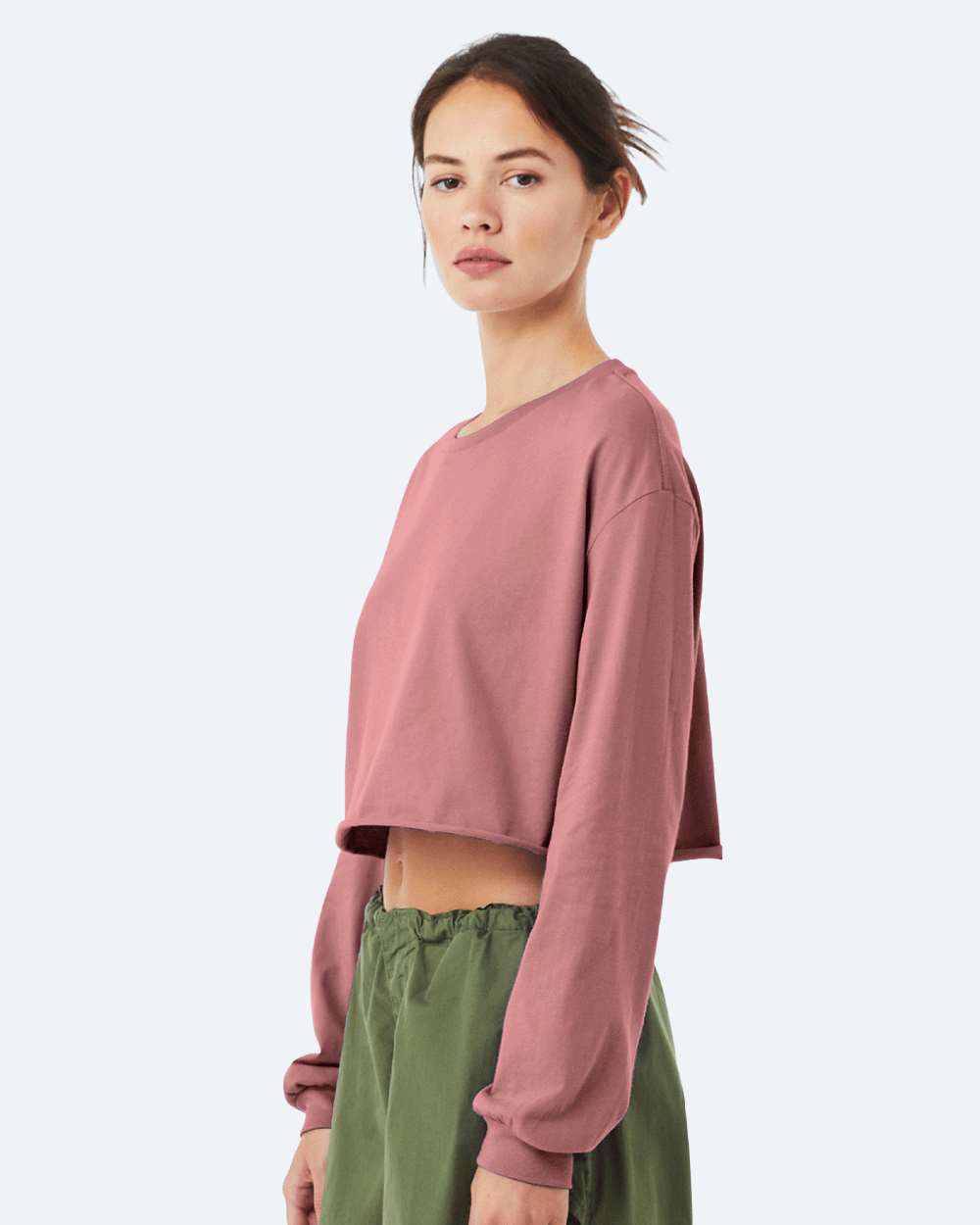 Women's FWD Fashion Crop Long Sleeve Tee - OnModelSide - B10306273 - Mauve