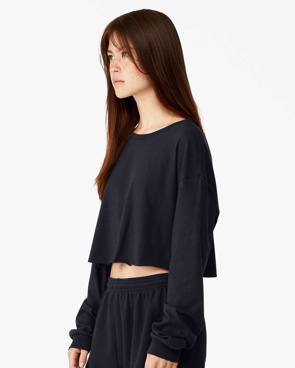 Women's FWD Fashion Crop Long Sleeve Tee - OnModelSide - B10306503 - Black
