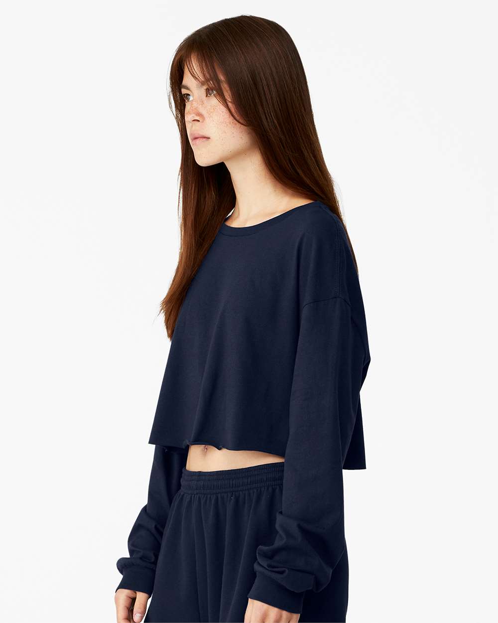 Women's FWD Fashion Crop Long Sleeve Tee - OnModelSide - B10306653 - Navy