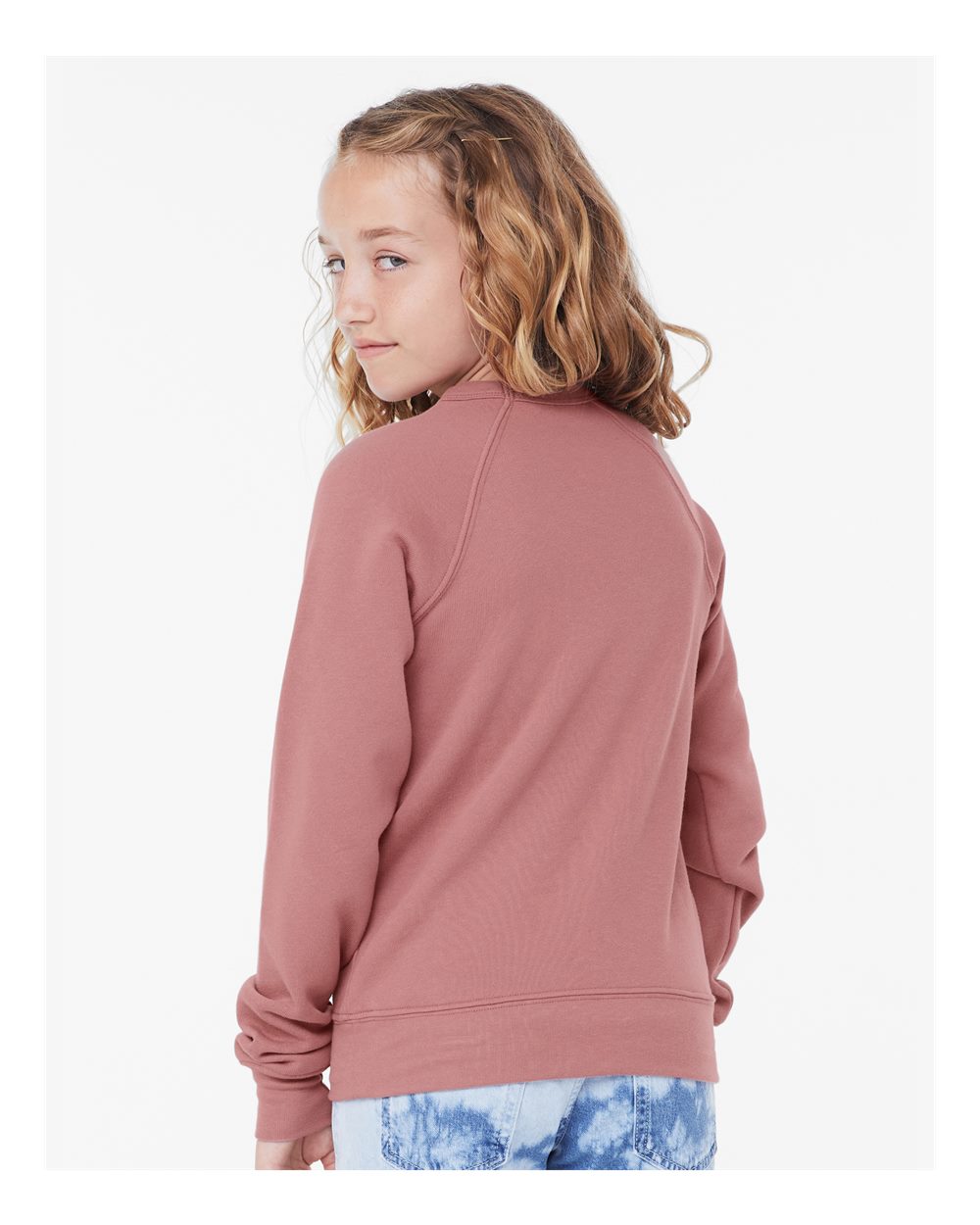 Youth Sponge Fleece Crewneck Sweatshirt - OnModelBack - B33606303 - Mauve