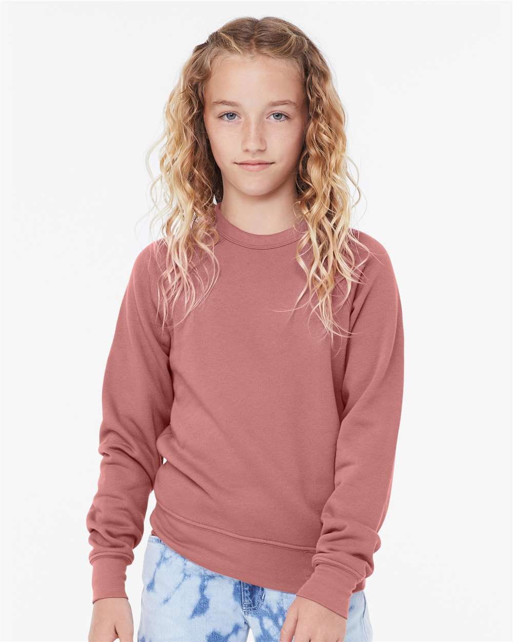 Youth Sponge Fleece Crewneck Sweatshirt - OnModelFront - B33606303 - Mauve