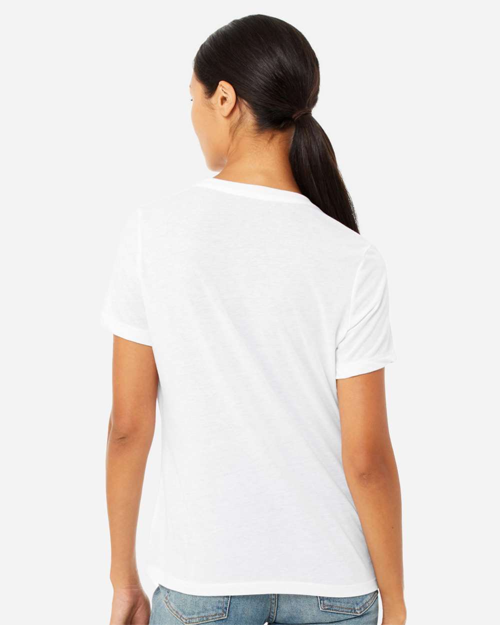 Women’s Relaxed Fit Heather CVC Tee - OnModelBack - B20506003 - Solid White Blend