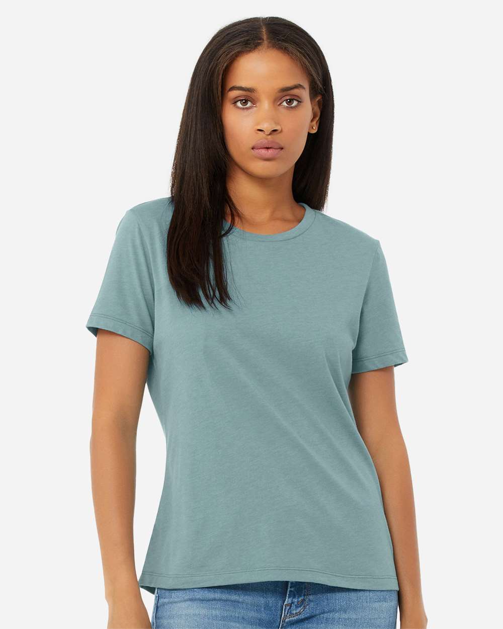 Women’s Relaxed Fit Heather CVC Tee - OnModelFront - B20506133 - Heather Blue Lagoon