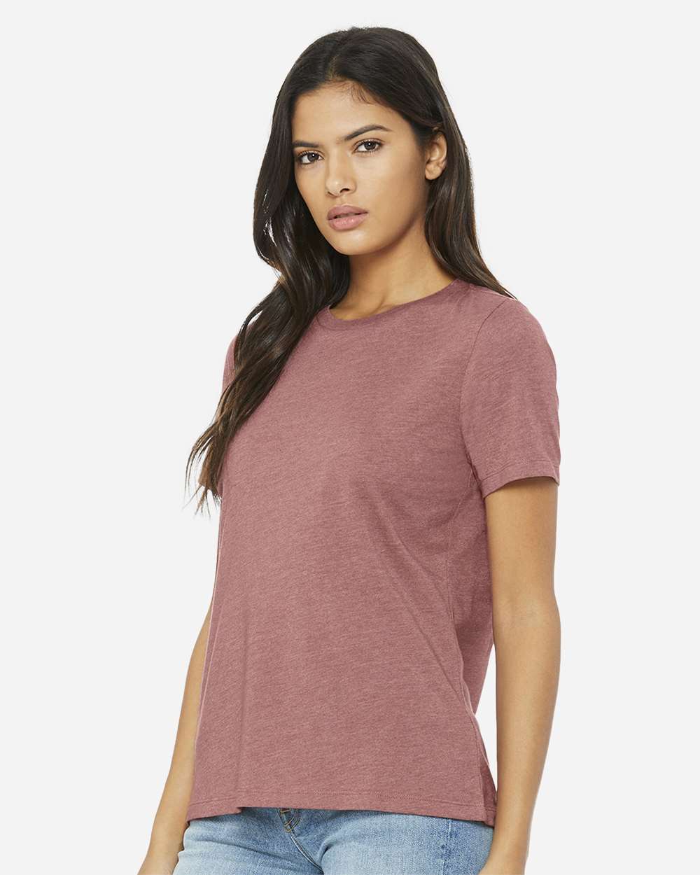 Women’s Relaxed Fit Heather CVC Tee - OnModelSide - B20506273 - Heather Mauve
