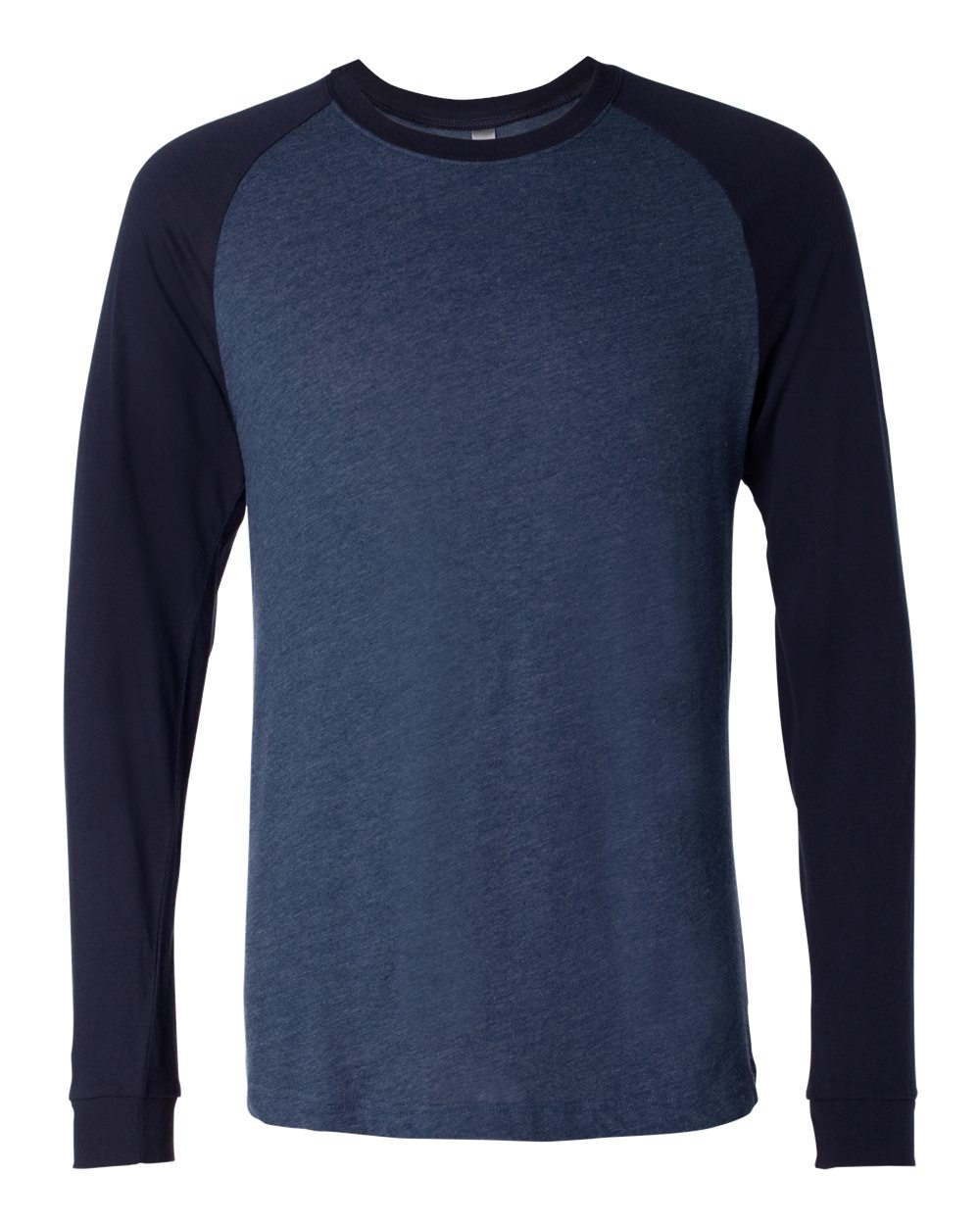 Men's Long Sleeve Jersey Baseball Tee - Front - B04806863 - Heather Navy/ Midnight