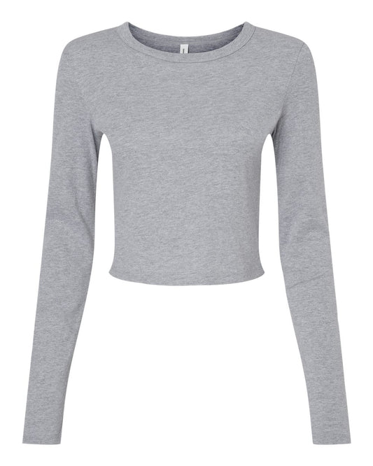 Women's Micro Rib Long Sleeve Baby Tee - Front - B16106582 - Athletic Heather