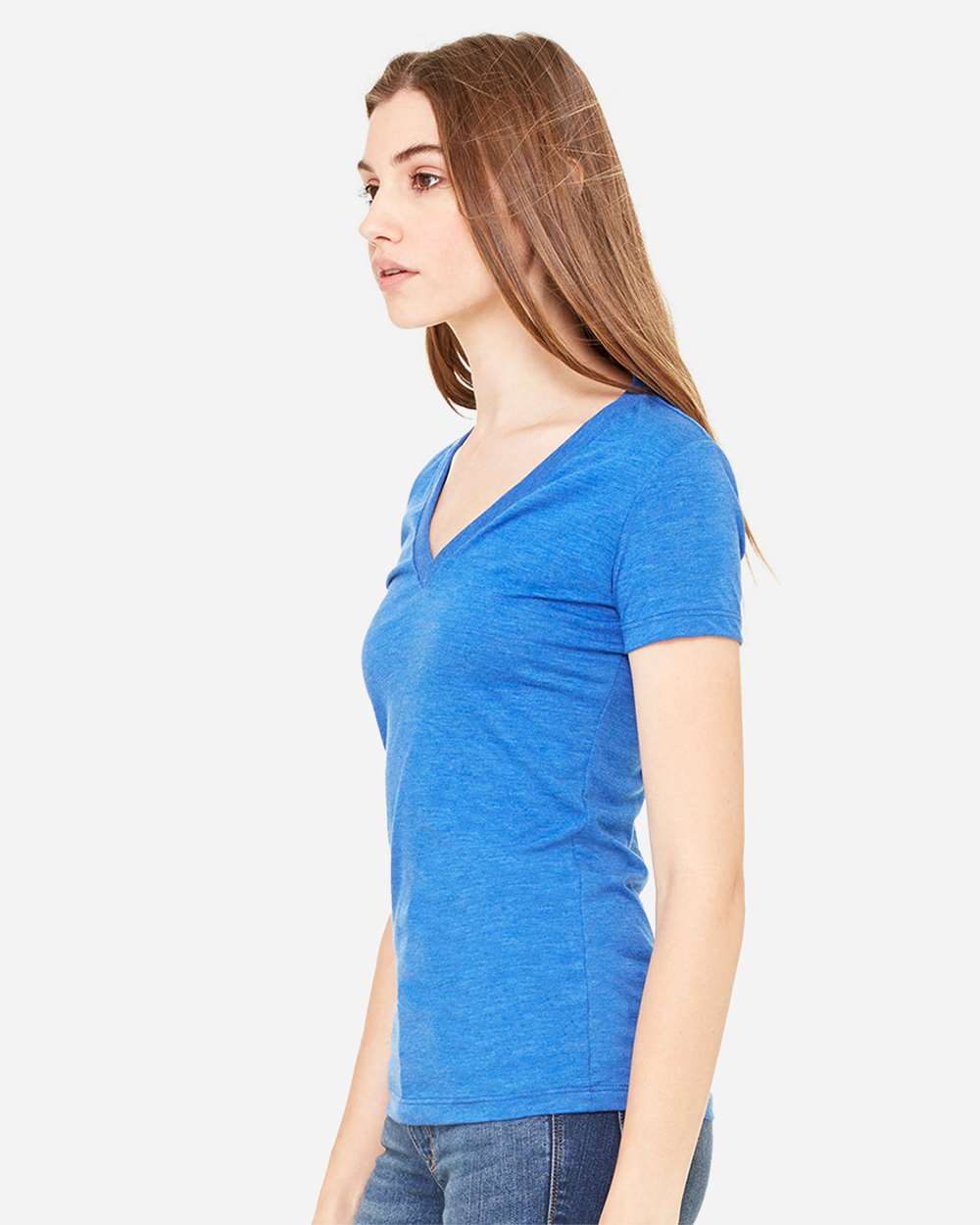 Women’s Triblend Deep V-Neck Tee - OnModelSide - B87806753 - True Royal Triblend