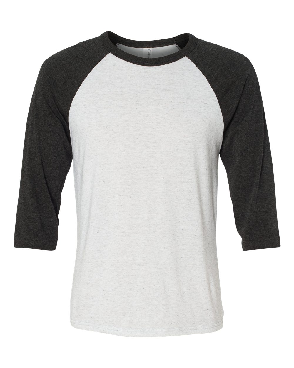 Unisex Three-Quarter Sleeve Baseball Tee - Front - B80106002 - White Fleck/ Charcoal Triblend