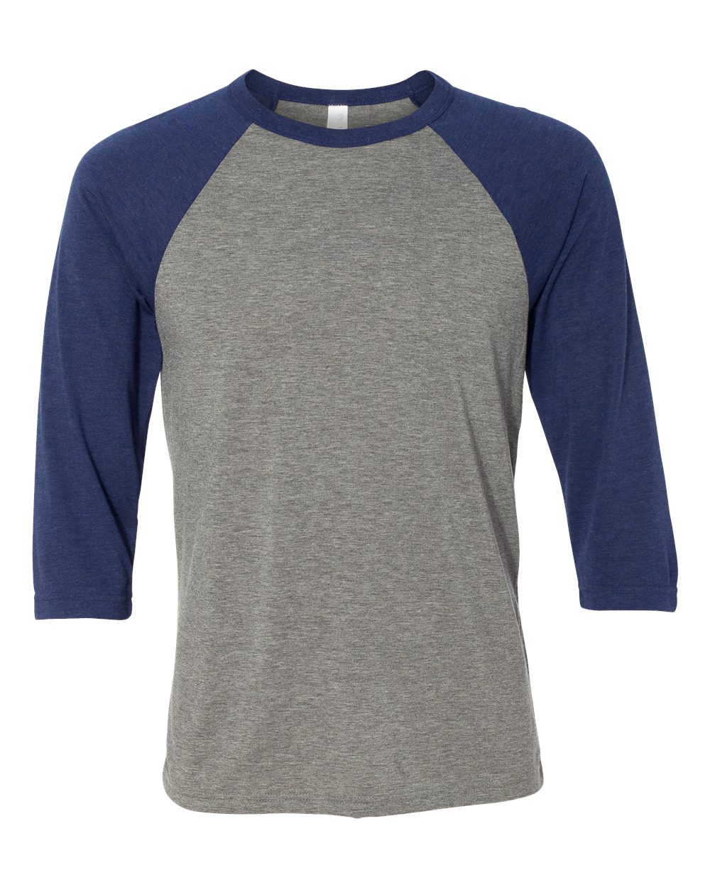 Unisex Three-Quarter Sleeve Baseball Tee - Front - B80106652 - Grey/ Navy Triblend