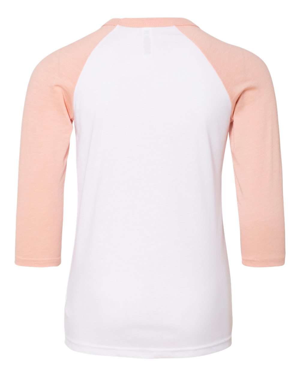 Youth Three-Quarter Sleeve Baseball Tee - Back - B36406273 - White/ Heather Peach
