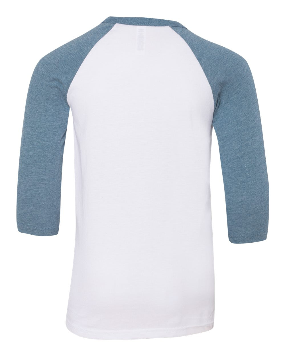 Youth Three-Quarter Sleeve Baseball Tee - Back - B36406683 - White/ Denim