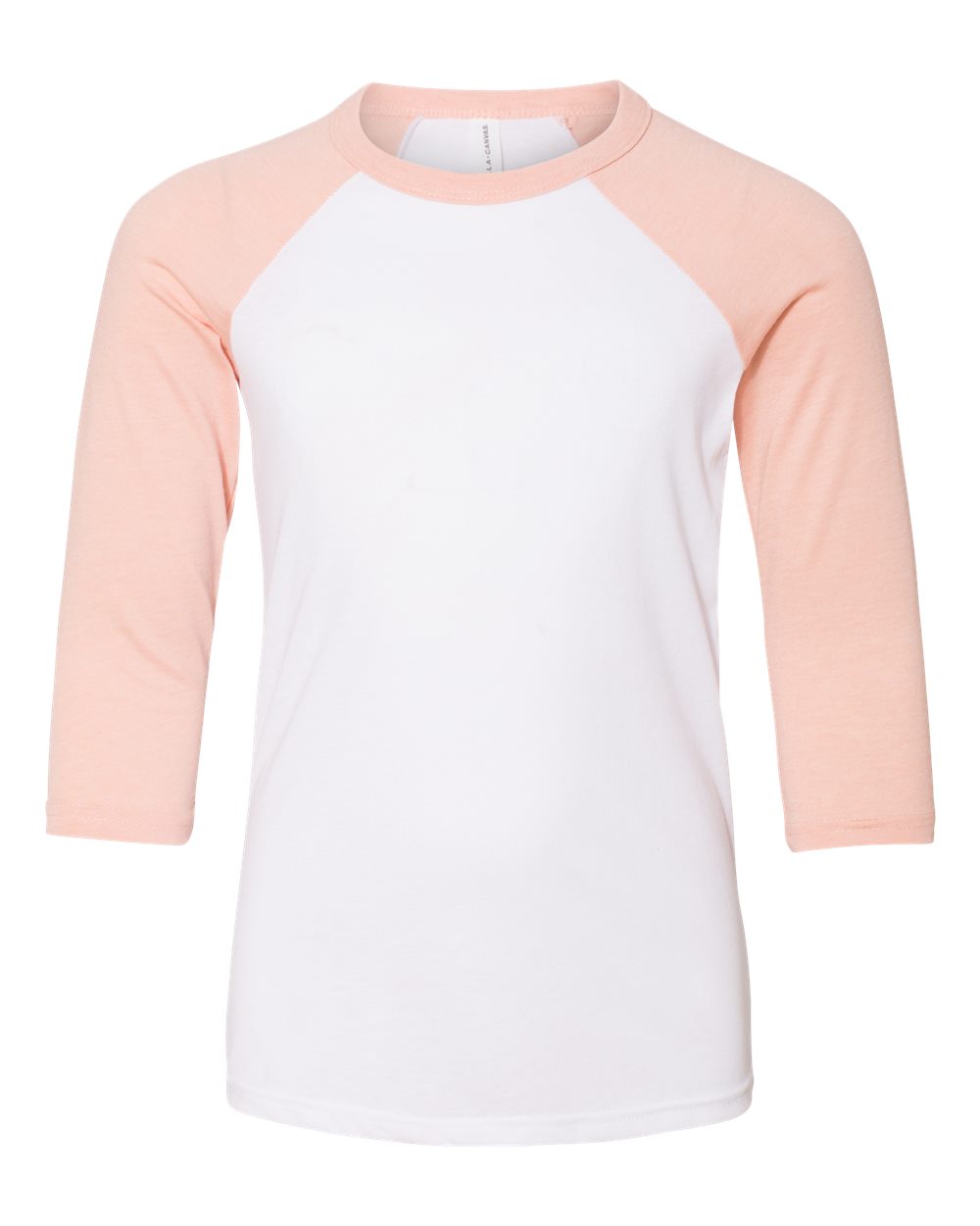 Youth Three-Quarter Sleeve Baseball Tee - Front - B36406273 - White/ Heather Peach