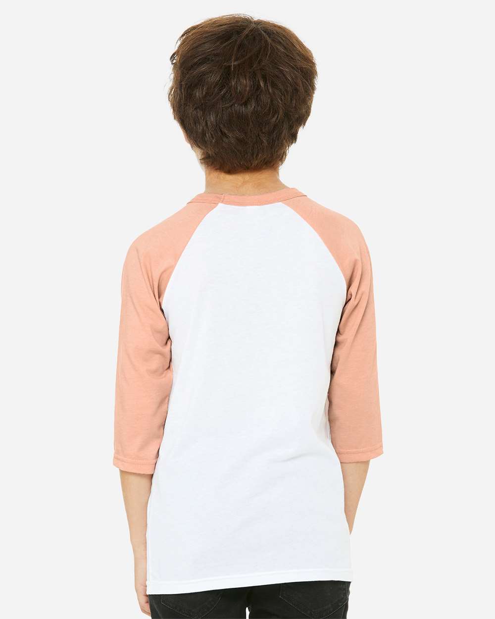 Youth Three-Quarter Sleeve Baseball Tee - OnModelBack - B36406273 - White/ Heather Peach