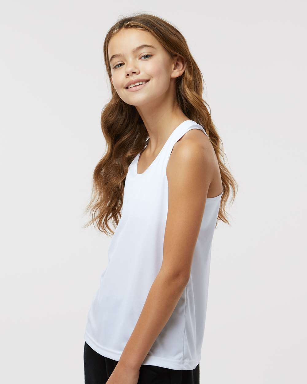 Girls’ B-Core Racerback Tank Top - OnModelSide - B11285002 - White