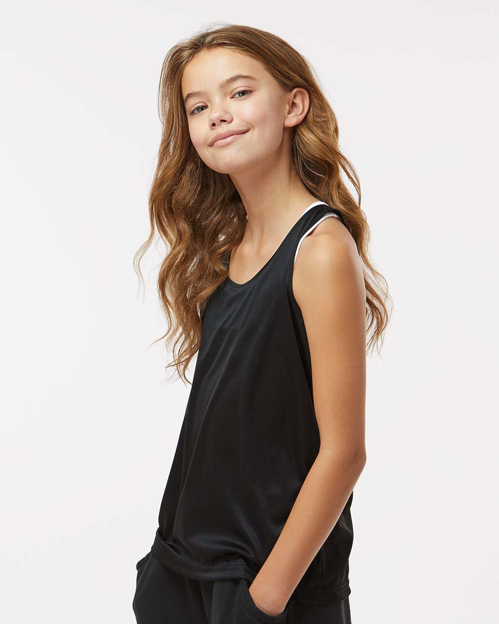Girls’ B-Core Racerback Tank Top - OnModelSide - B11285502 - Black