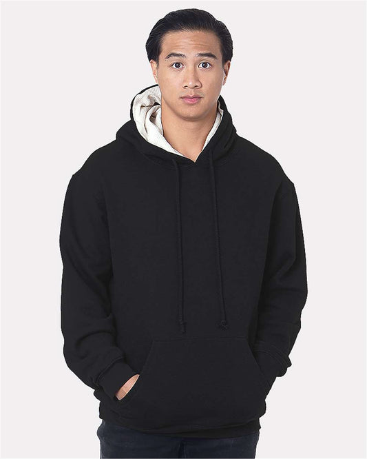 Unisex USA-Made Super Heavy Thermal Lined Hooded Sweatshirt - OnModelFront - B05279504 - Black/ Cream