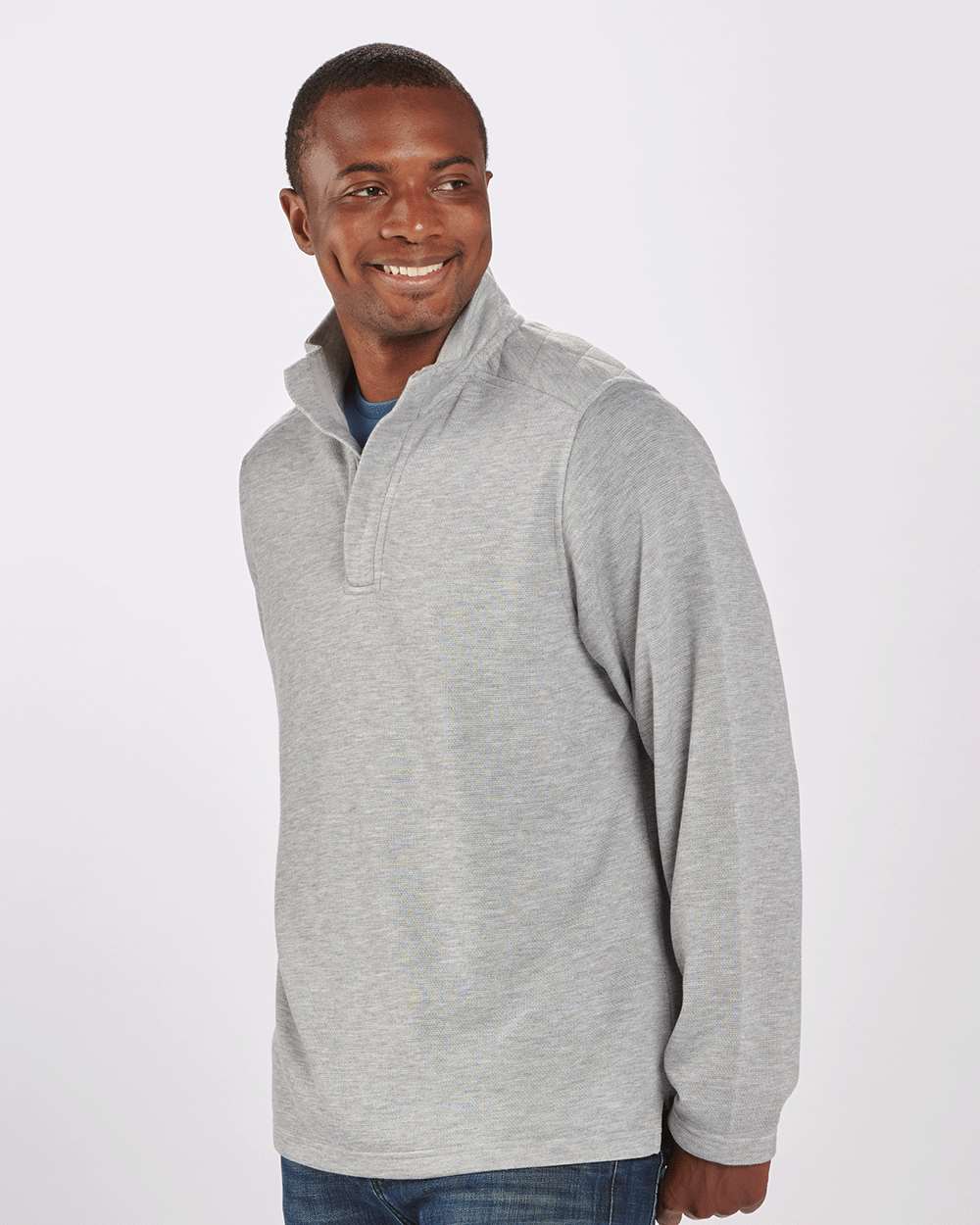 Unisex Sullivan Quarter-Zip Pullover - OnModelSide - B12903091 - Oxford Heather