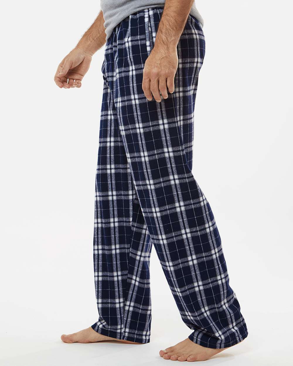 Men's Harley Flannel Pants - OnModelSide - B13203651 - Navy/ Silver Plaid