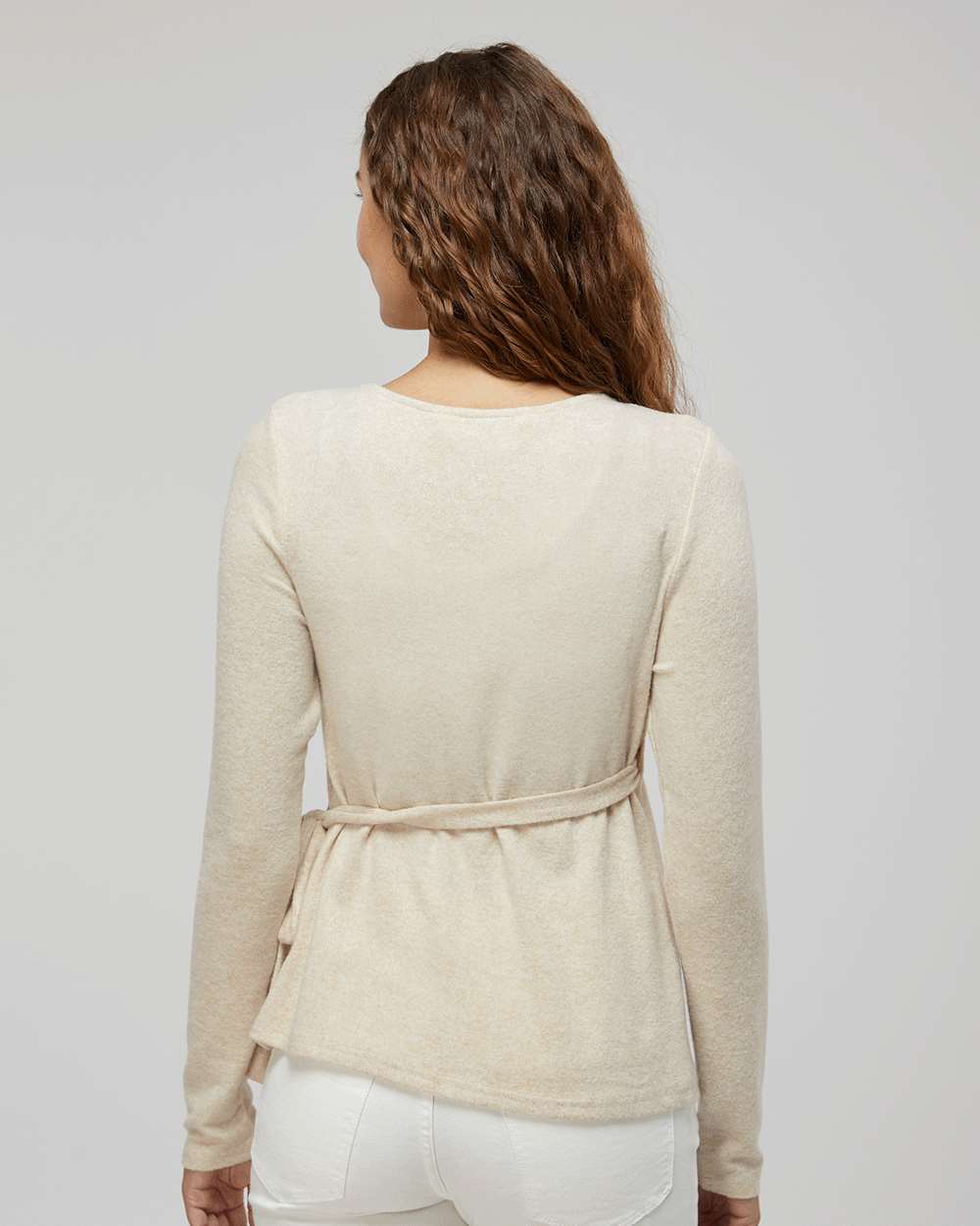 Women's Cuddle Wrap Top - OnModelBack - B13303241 - Oatmeal Heather