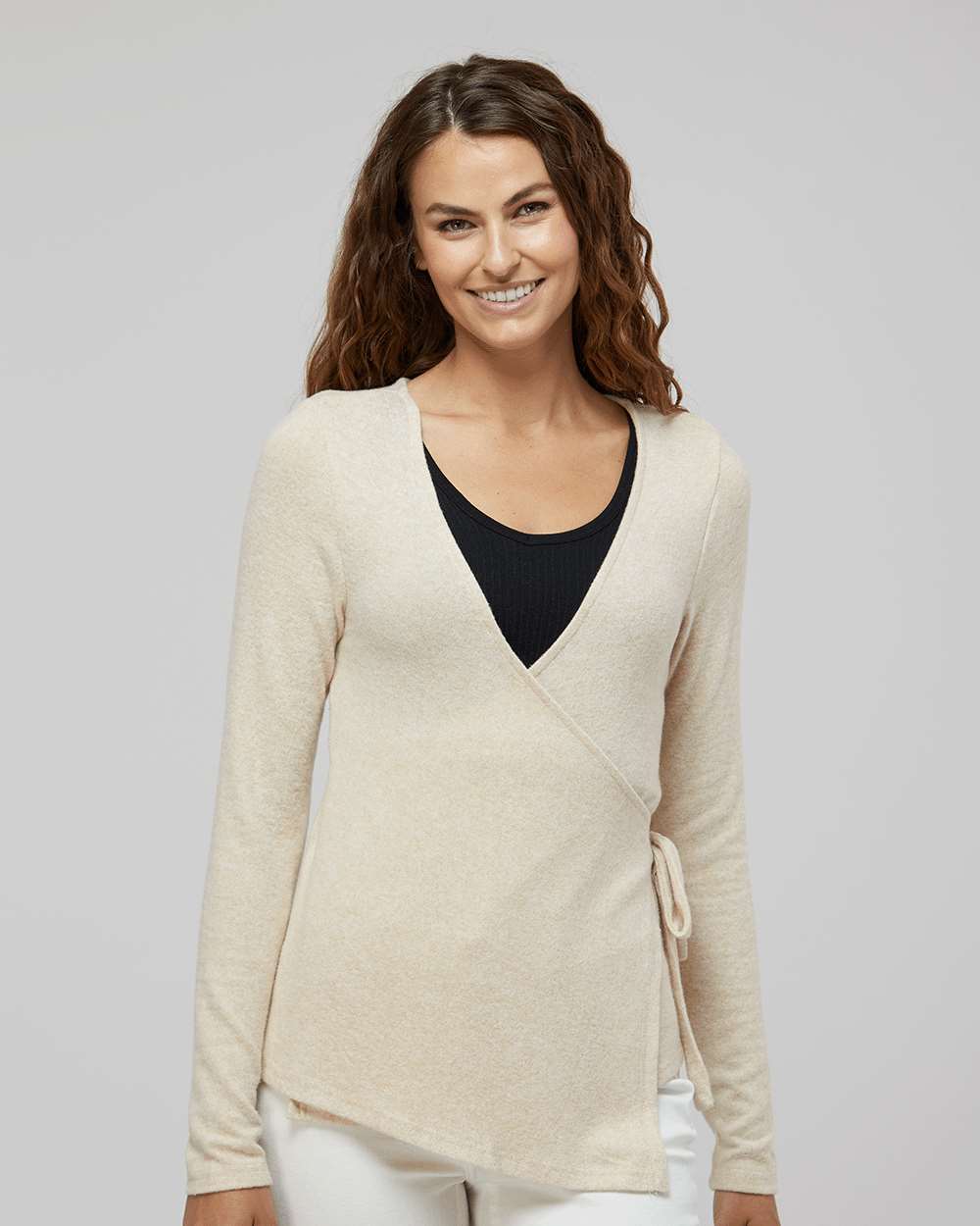 Women's Cuddle Wrap Top - OnModelFront - B13303241 - Oatmeal Heather