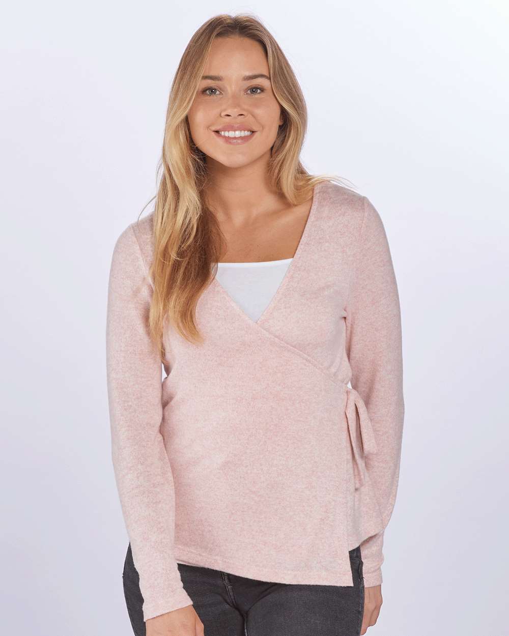 Women's Cuddle Wrap Top - OnModelFront - B13303301 - Blush Heather