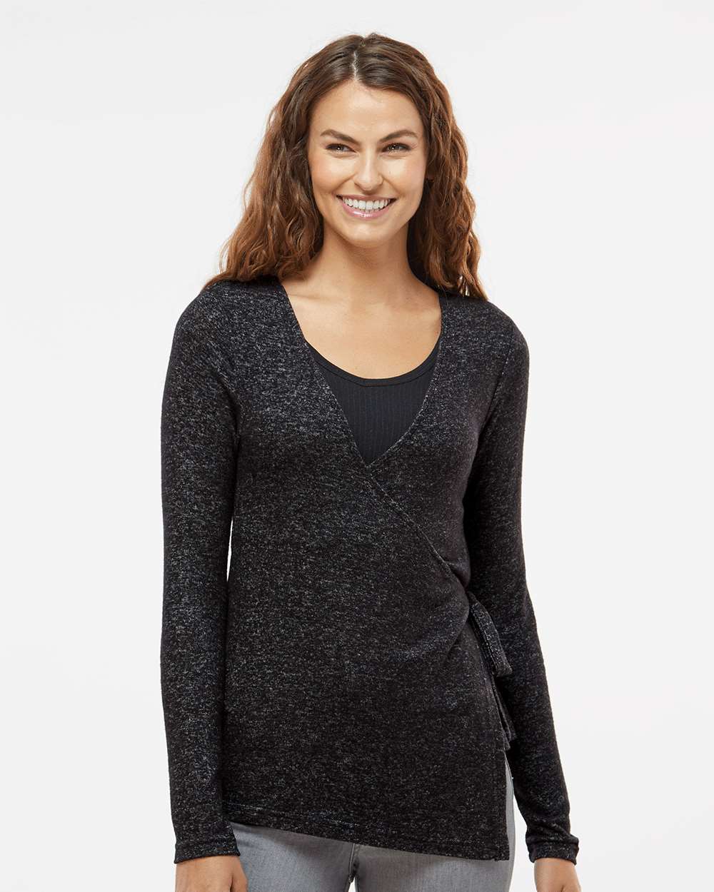 Women's Cuddle Wrap Top - OnModelFront - B13303501 - Black Heather