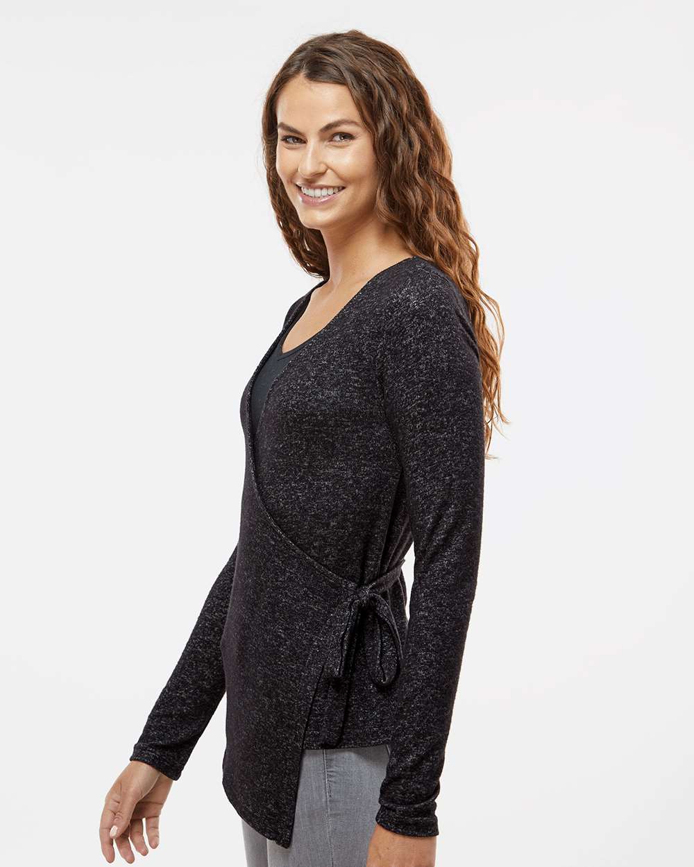 Women's Cuddle Wrap Top - OnModelSide - B13303501 - Black Heather