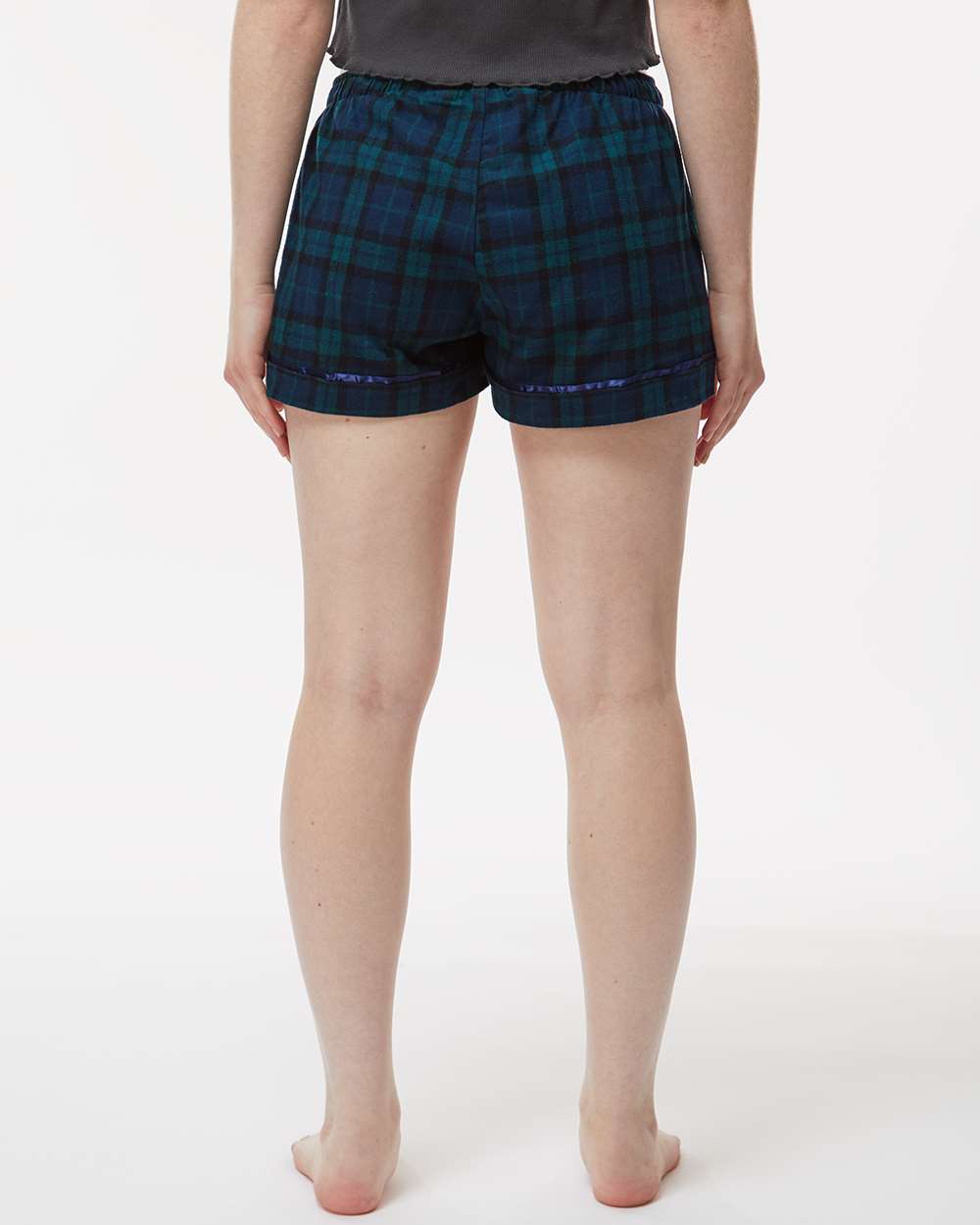 Women's Flannel Shorts - OnModelBack - B14403611 - Scottish Tartan Plaid