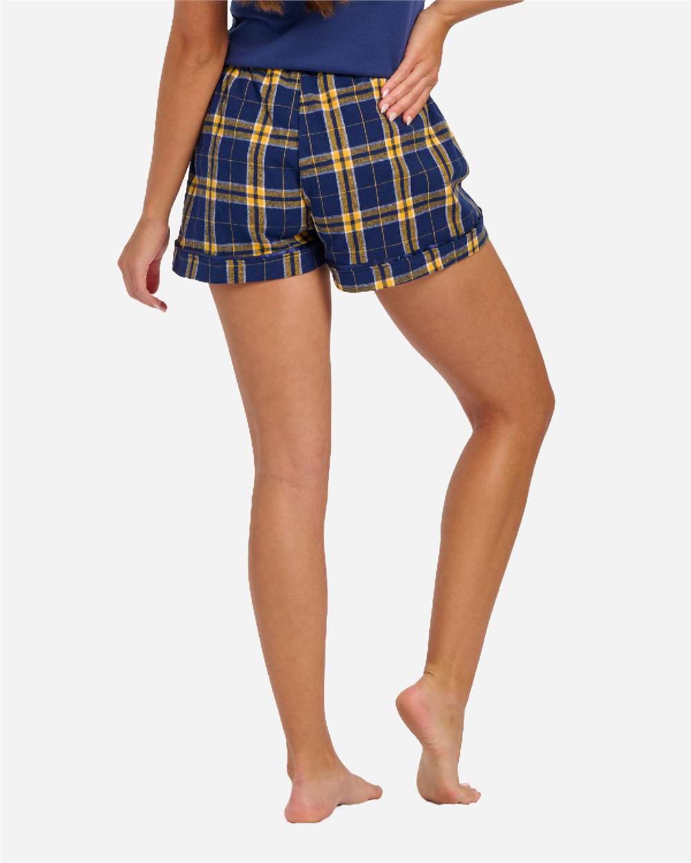 Women's Flannel Shorts - OnModelBack - B14403631 - Navy/ Gold