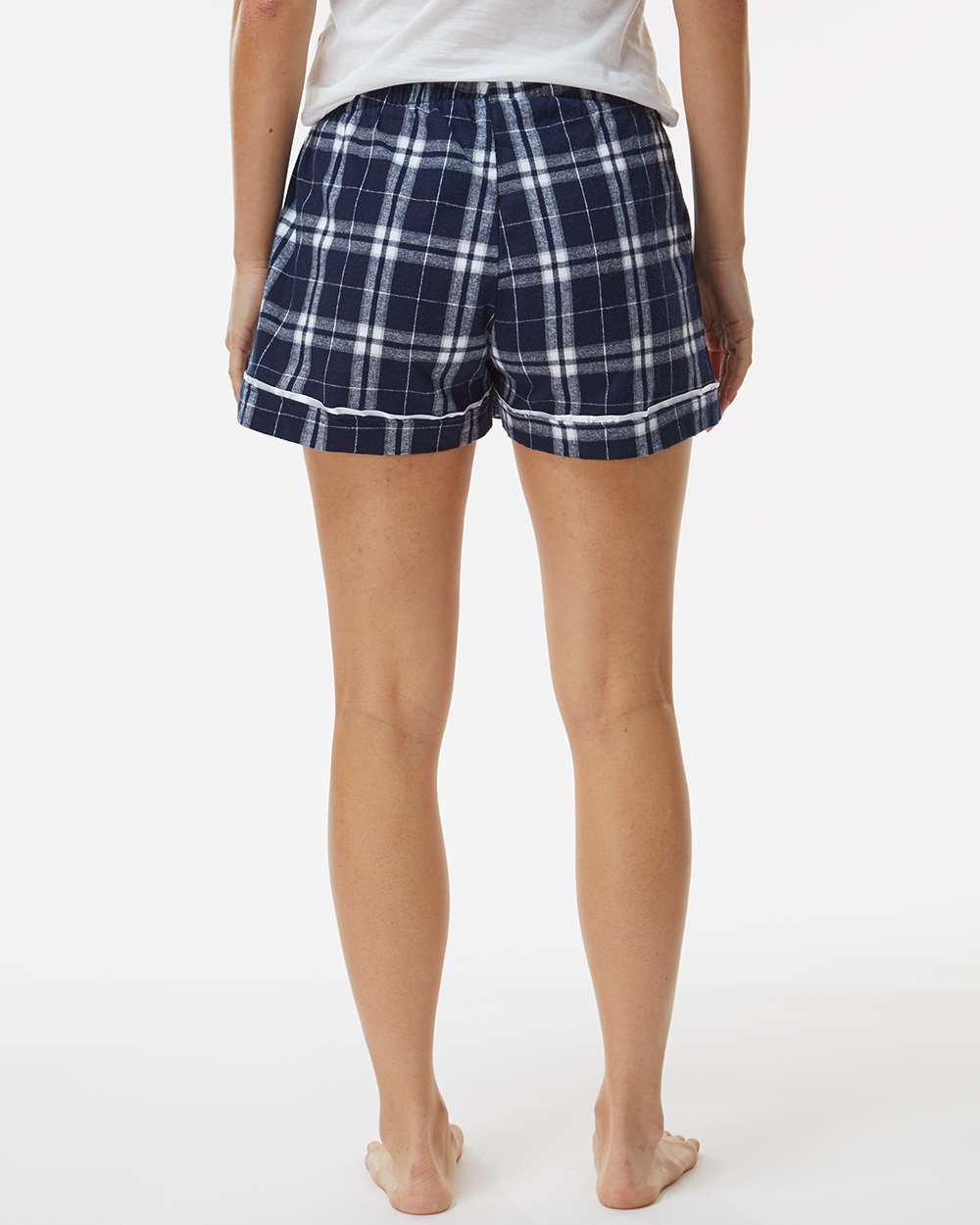Women's Flannel Shorts - OnModelBack - B14403651 - Navy/ Silver Plaid