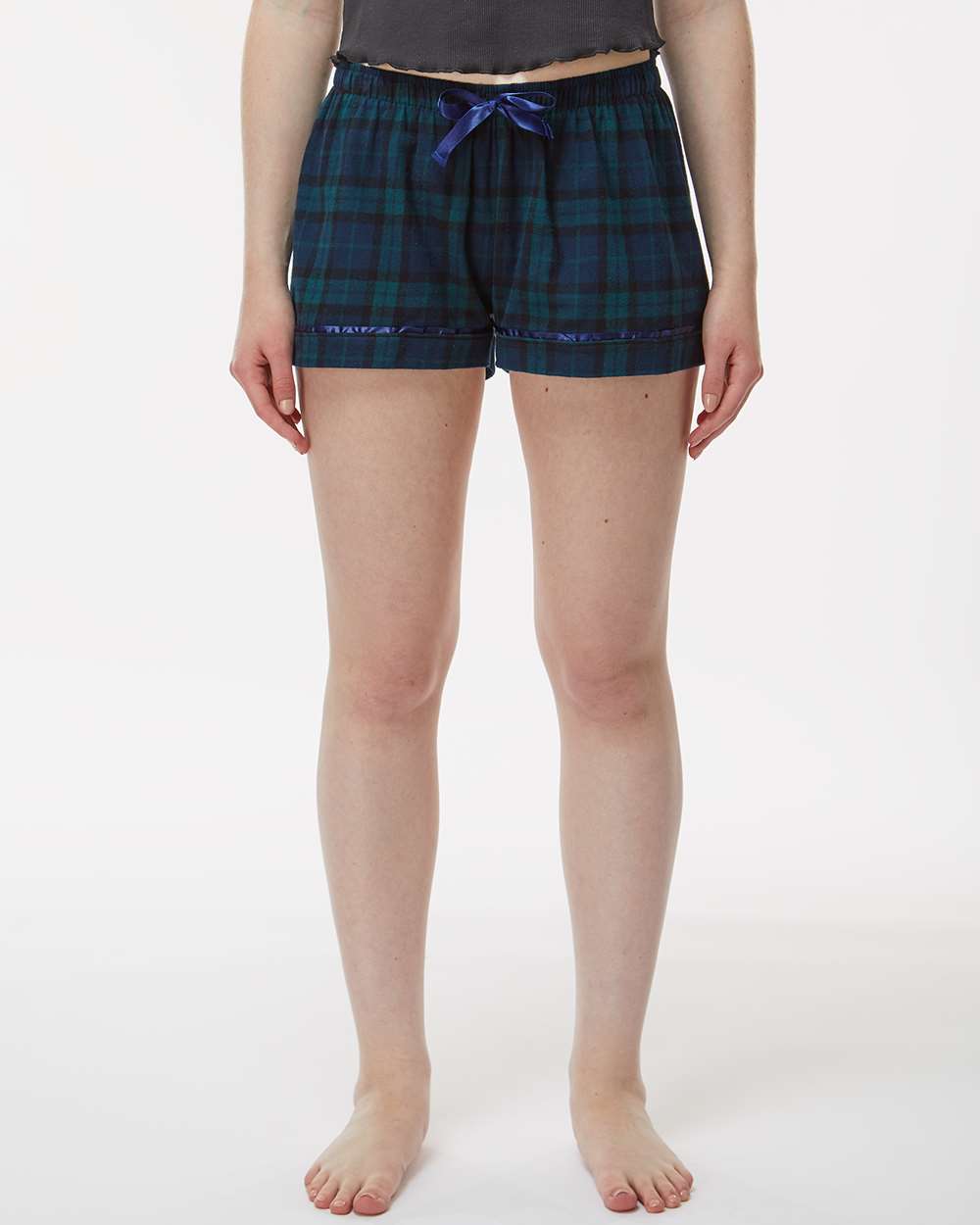 Women's Flannel Shorts - OnModelFront - B14403611 - Scottish Tartan Plaid