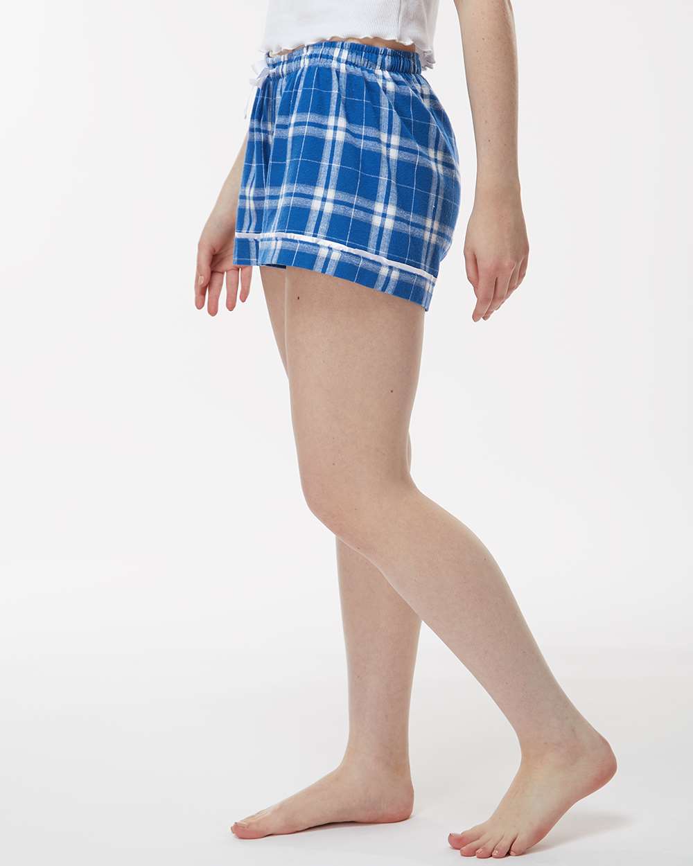 Women's Flannel Shorts - OnModelSide - B14403141 - Royal/ Silver Plaid